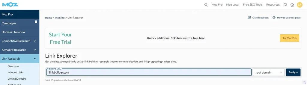 Moz Link Explorer – інструмент для аналізу зворотних посилок на сайті